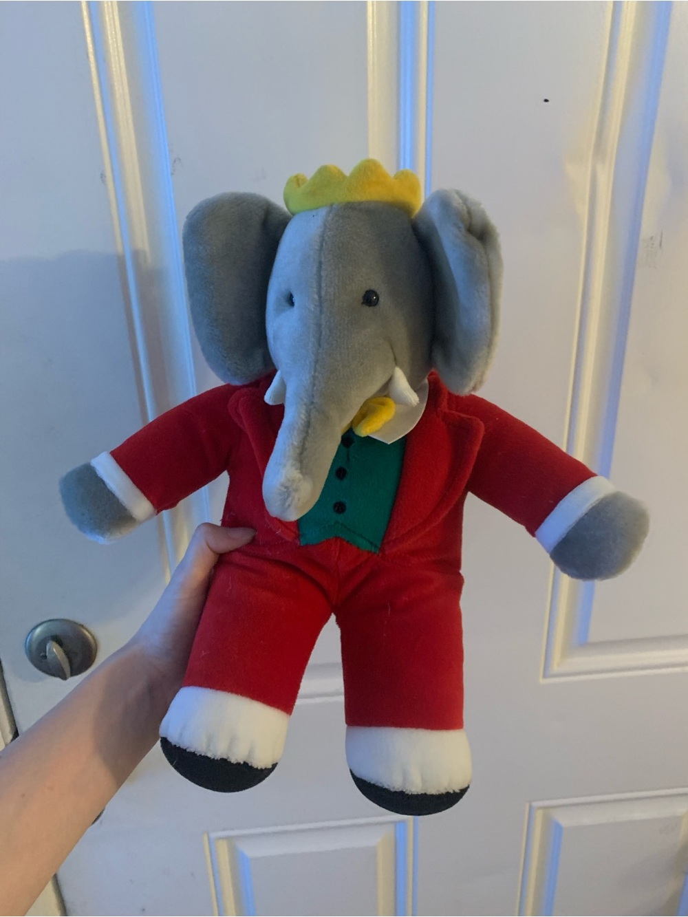 Gund Babar Elephant King Plush Stuffed Toy Red Suit Velour Vintage 14 Inch 1988